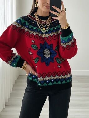 🔥 Vintage Parisian René Derhy Paris Floral Knit Sweater 🔥